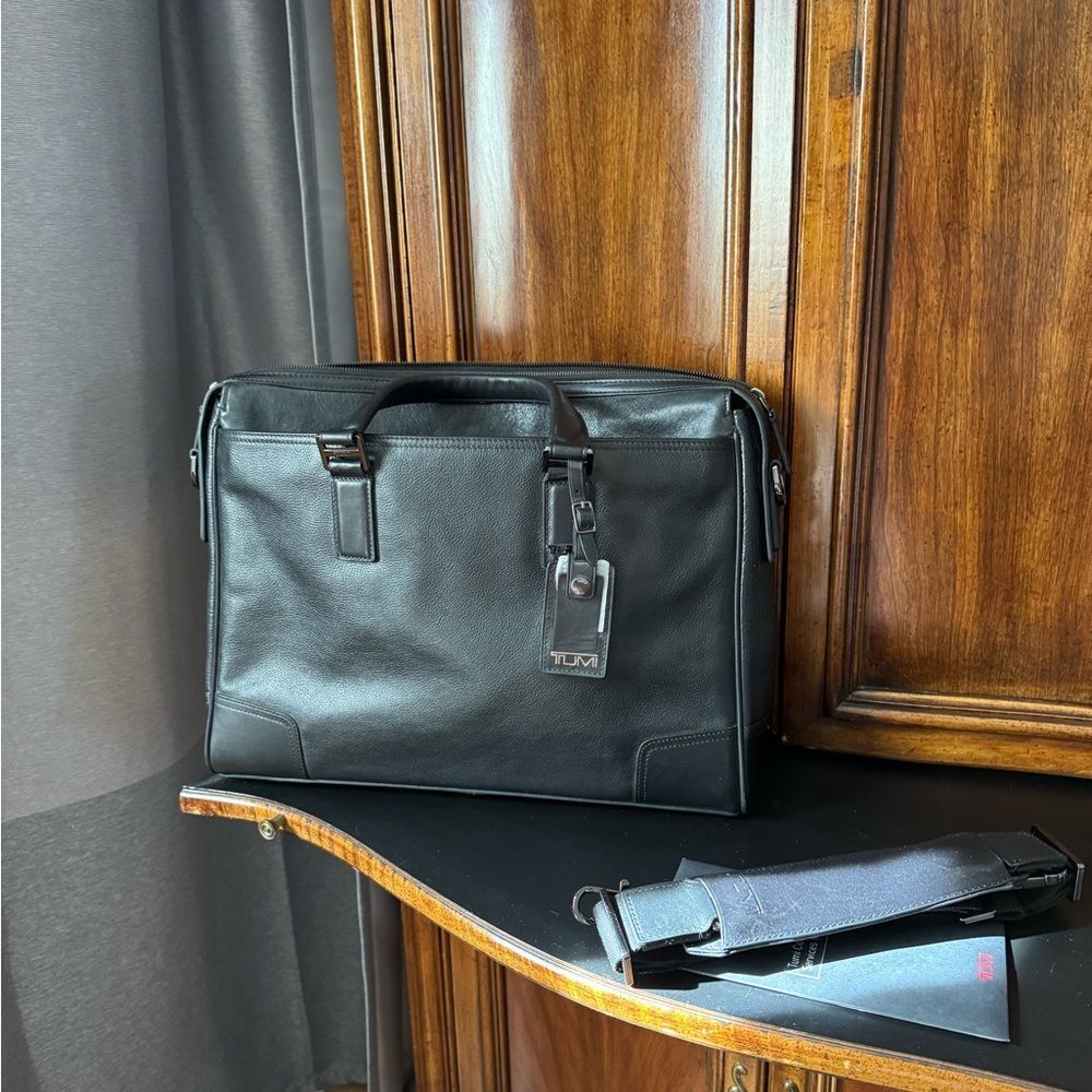 TUMI Black Leather Briefcase for Men